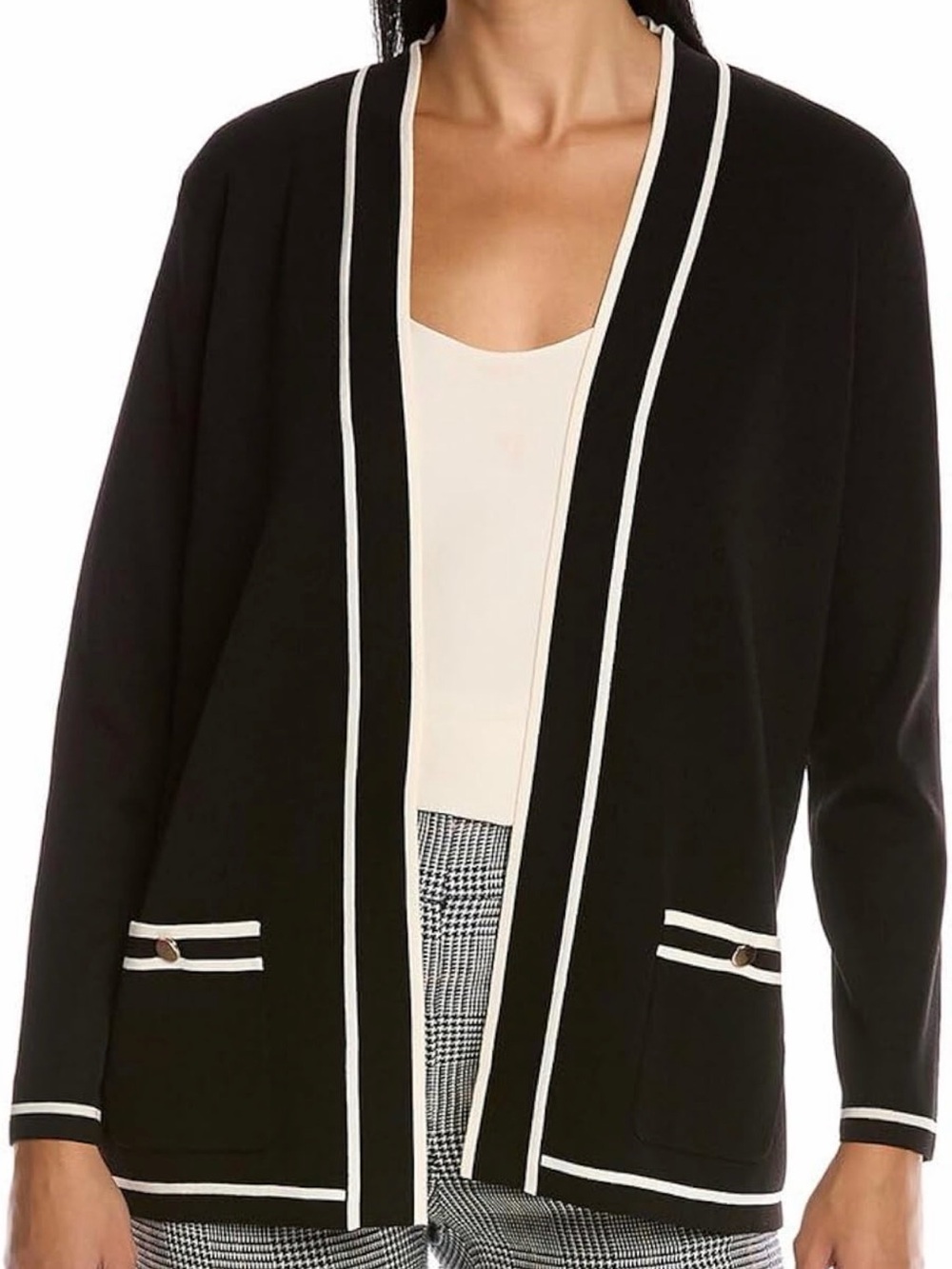 Anne Klein Black Cardigan with White Trim Detail
